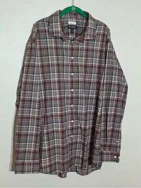 Jos. A. Bank Men's Maroon and White Plaid Button-Down Shirt